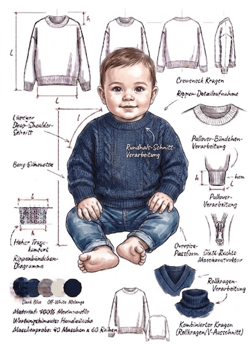 Baby-fallschulter-moodboard Strickechner Baby – Fallschulter – Pullover