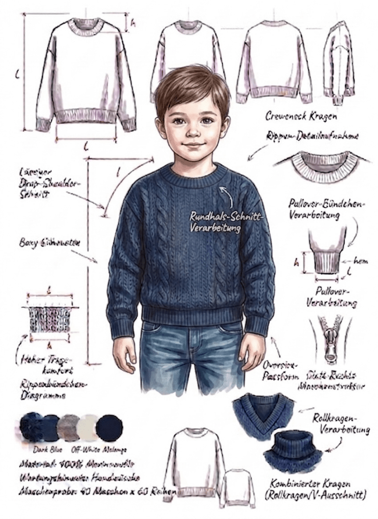 Strickrechner | KITA Kinder– Fallschulter-Pullover